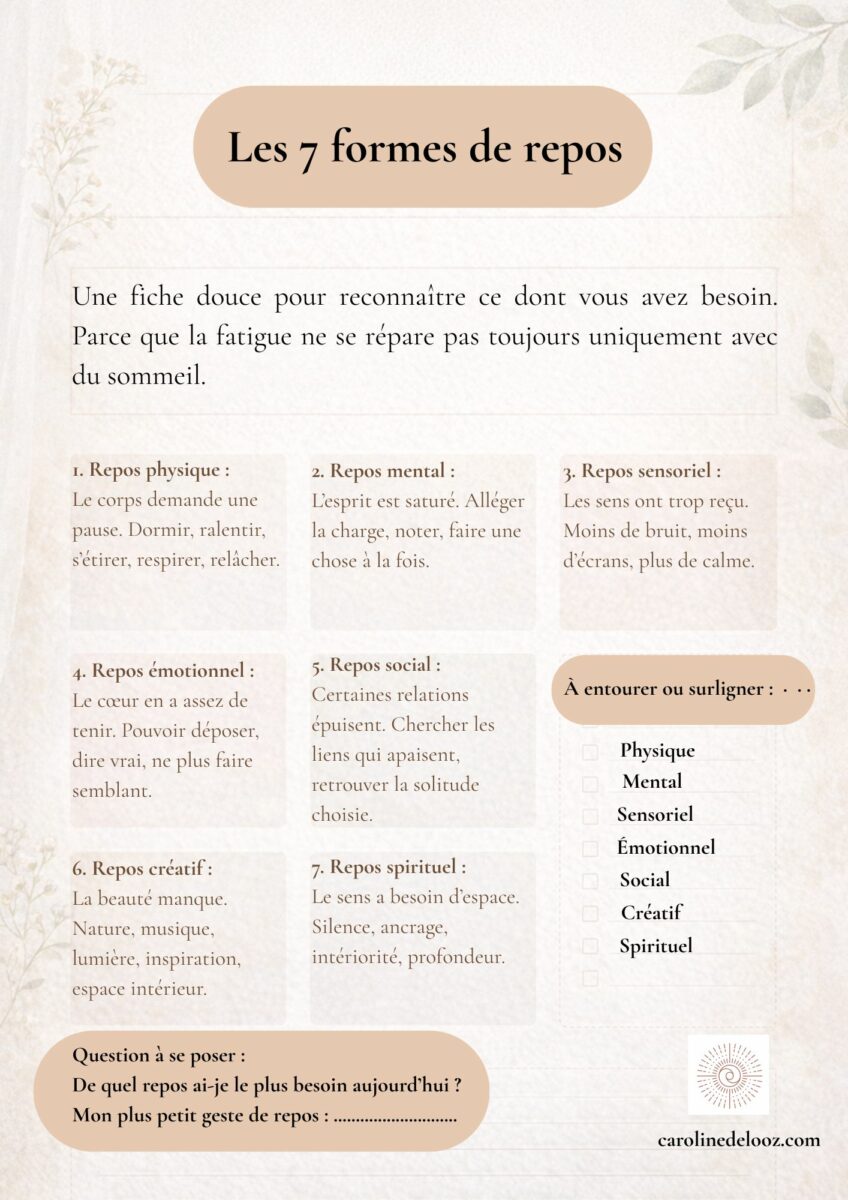 Les 7 formes de repos ma fiche d'accompagnement Les 7 formes de repos ma fiche d'accompagnement